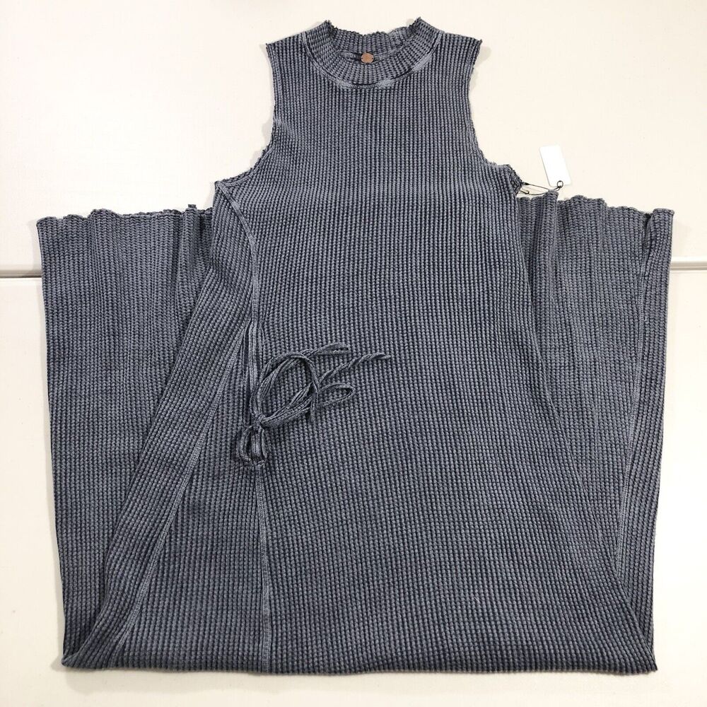 Free People FP One Natasha Thermal Waffle Dress in Navy Sleeveless High Neck XL